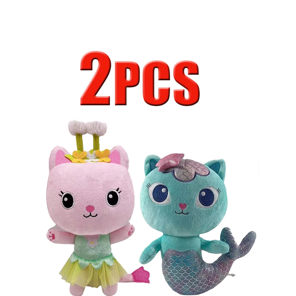 25cm 7-piece Gabby doll house plush toy cartoon stuffed animal mermaid cat mermaid plush doll children's Christmas gift