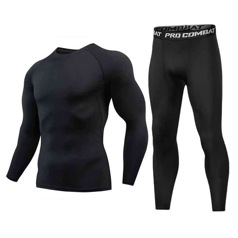 Winter Compression Running Sets Men Long Sleeve Shirt Basketball Fitness Gym Clothing Male Workout Muscle Top Tracksuit Fleece