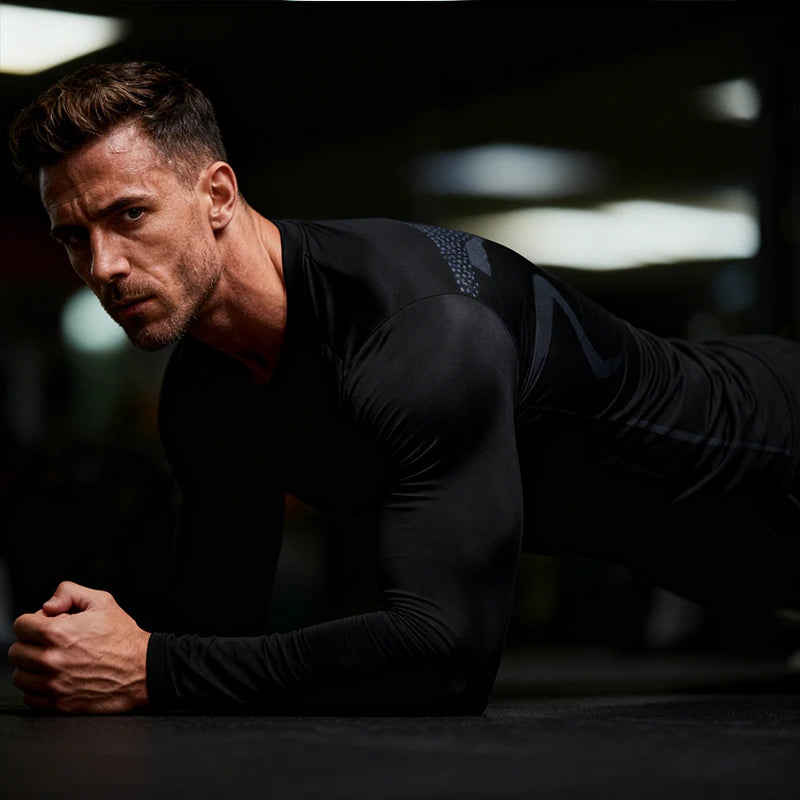 Winter Compression Running Sets Men Long Sleeve Shirt Basketball Fitness Gym Clothing Male Workout Muscle Top Tracksuit Fleece