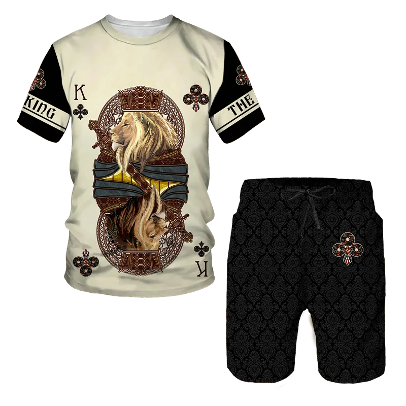 Man Summer Sportswear Set Clothes T-Shirt Shorts Jogging Sports Sets Trend Lion Tiger Printing Tracksuits Male Activewear Suit