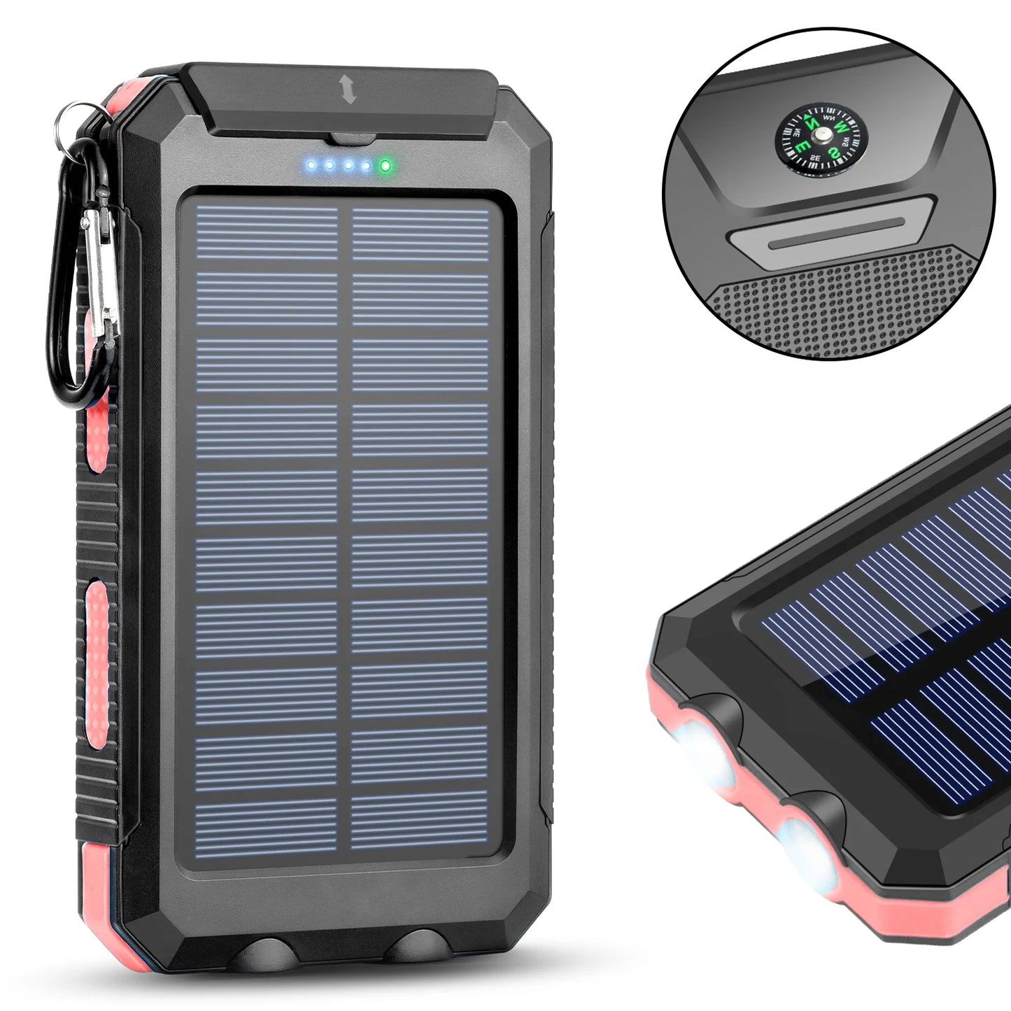 10000mAh Solar Power Bank Portable Waterproof Fast Charge Dual USB Outdoor Charger LED Light for Camping Hiking Travel
