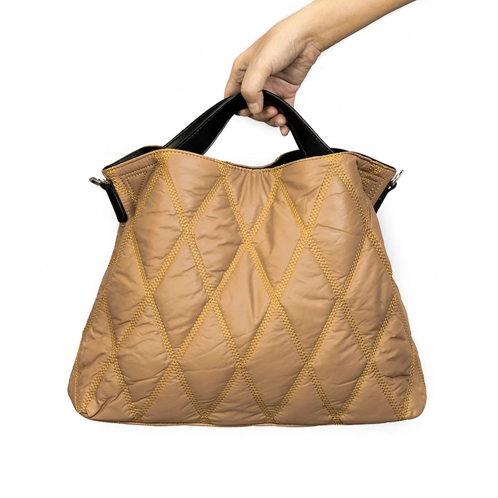 Rhombic Lattice Shoulder Bag Elegant Autumn Winter Female Tote Bags Simple Fashion Soft Warm Nylon Portable for Party Shopping