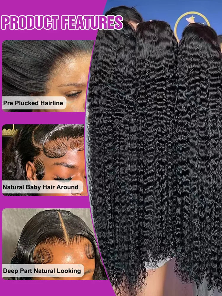 300% Density 13x6 Hd Transparent Loose Deep Wave Lace Frontal Wig Brazilian 40 46 Inch 13x4 360 Curly Lace Front Wigs For Women