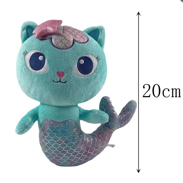 25cm 7-piece Gabby doll house plush toy cartoon stuffed animal mermaid cat mermaid plush doll children's Christmas gift