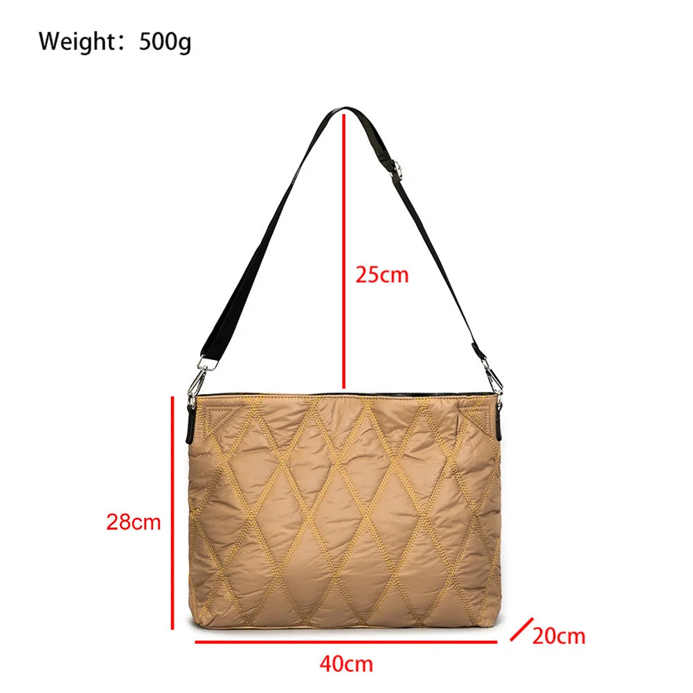 Rhombic Lattice Shoulder Bag Elegant Autumn Winter Female Tote Bags Simple Fashion Soft Warm Nylon Portable for Party Shopping