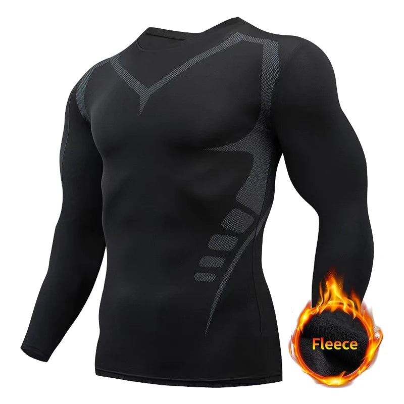 Winter Compression Running Sets Men Long Sleeve Shirt Basketball Fitness Gym Clothing Male Workout Muscle Top Tracksuit Fleece