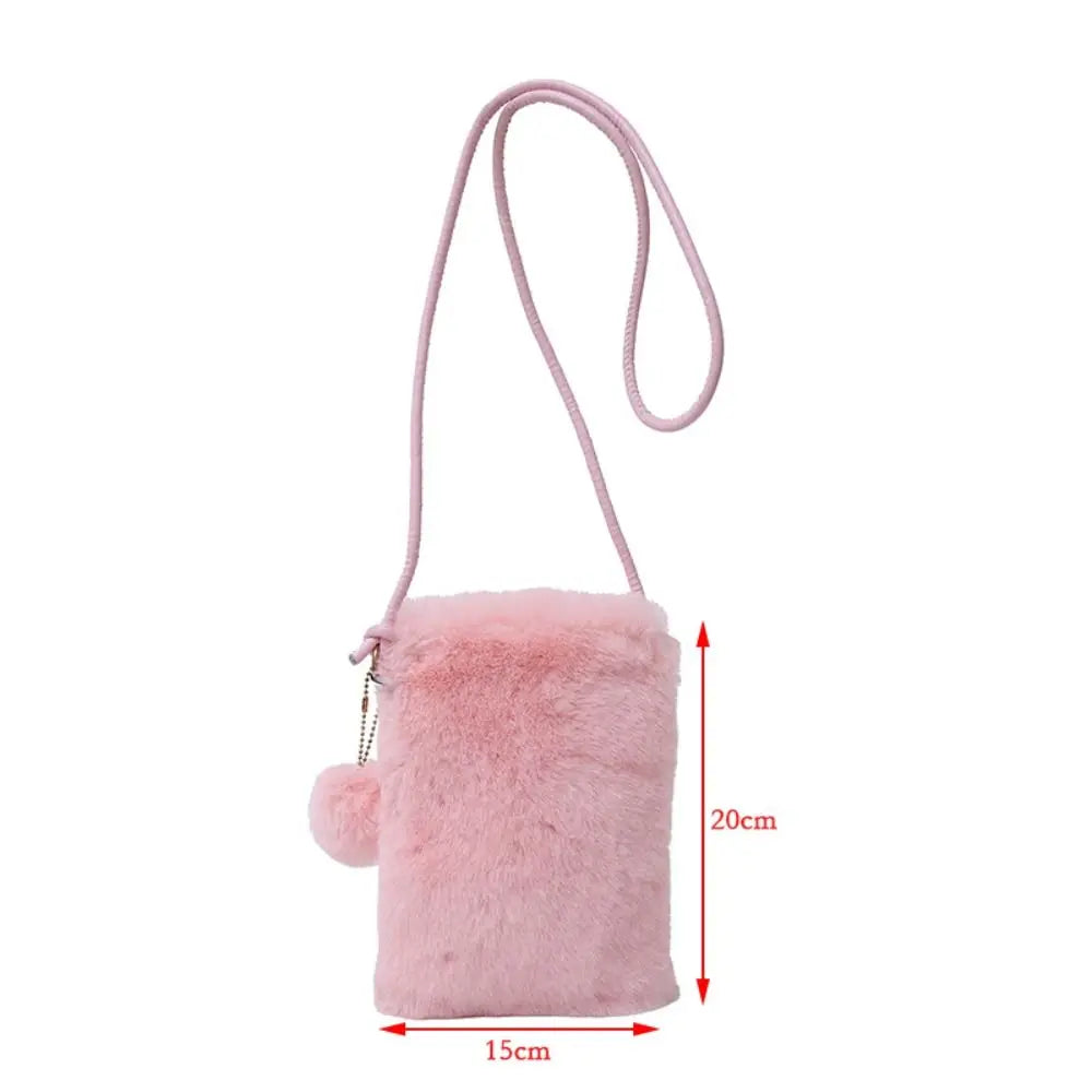 Winter  Shoulder Bag Faux Fur Soft Crossbody Phone Bag Solid Color Large Capacity Travel Purse