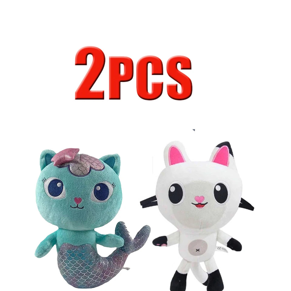 25cm 7-piece Gabby doll house plush toy cartoon stuffed animal mermaid cat mermaid plush doll children's Christmas gift