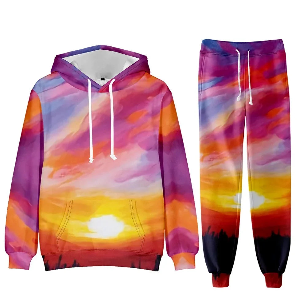 Camouflage Men Hoodie Sets 3D Print Tracksuit Set Man Hoodie + Pants 2pcs Set Outdoor Oversize Casual Men's sportswear clothing
