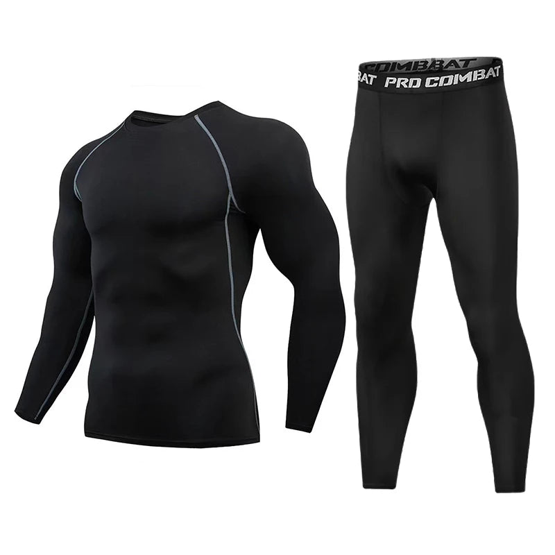 Winter Compression Running Sets Men Long Sleeve Shirt Basketball Fitness Gym Clothing Male Workout Muscle Top Tracksuit Fleece