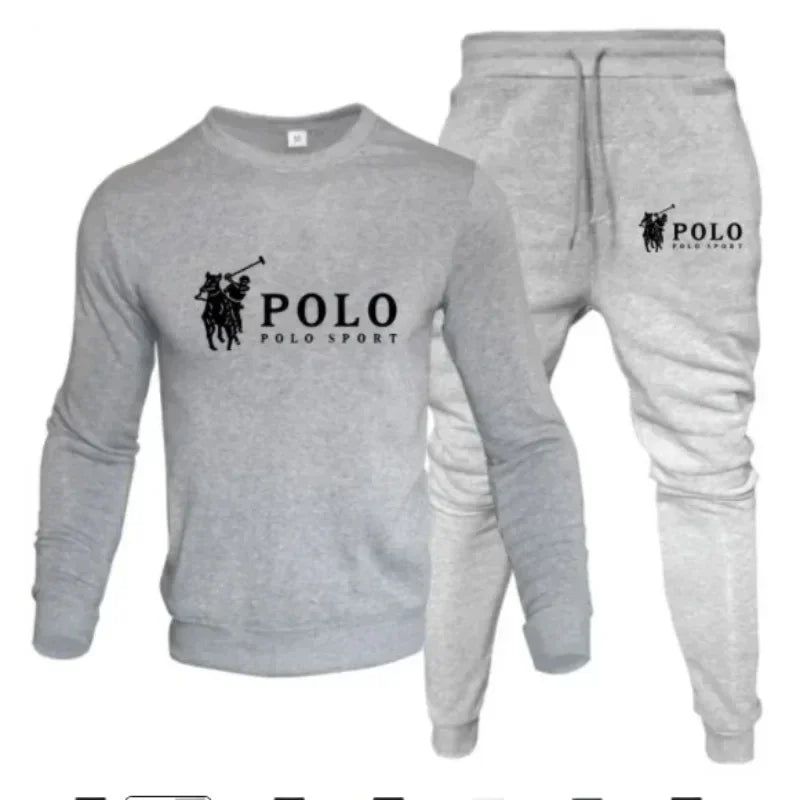 Men's autumn and winter sets of round-neck sweatshirts and jogging pants autumn and winter fashion outdoor fitness and casual