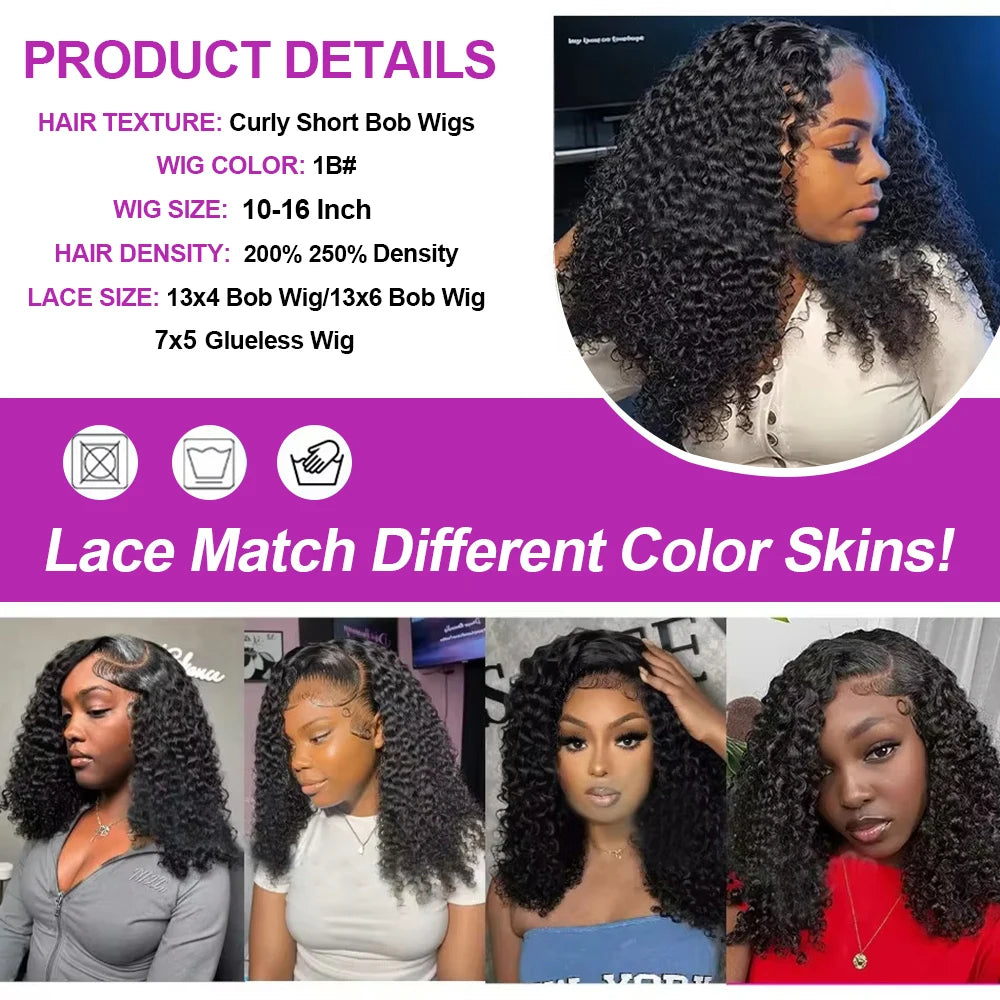 Pre Cut No Glue Water Wave 13x6 Bob Wigs Curly 7x5 Glueless Wig Human Hair Ready To Wear Lace Frontal Wigs For Women Pre Plucked