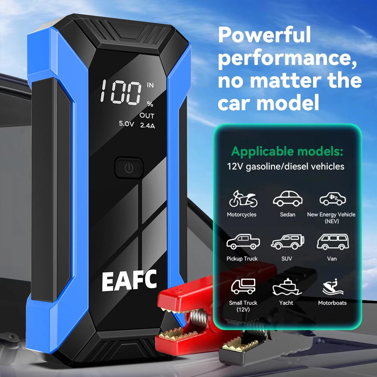 Car Jump Starter 2000A Battery Charger 1200A/1000A Emergency Start-up Lighting Power Bank Car Booster for 12V Vehicles Starting