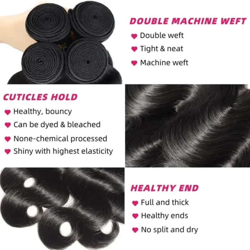 42 Inch Body Wave Bundles Human Hair Natural Black Brazilian Virgin Hair Weave 12A 100% Unprocessed Real Human Hair Extensisons