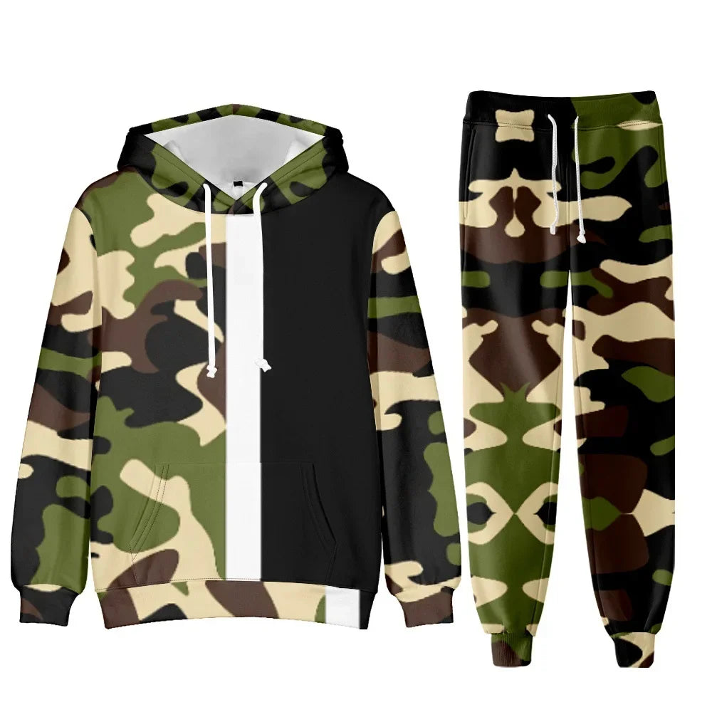 Camouflage Men Hoodie Sets 3D Print Tracksuit Set Man Hoodie + Pants 2pcs Set Outdoor Oversize Casual Men's sportswear clothing