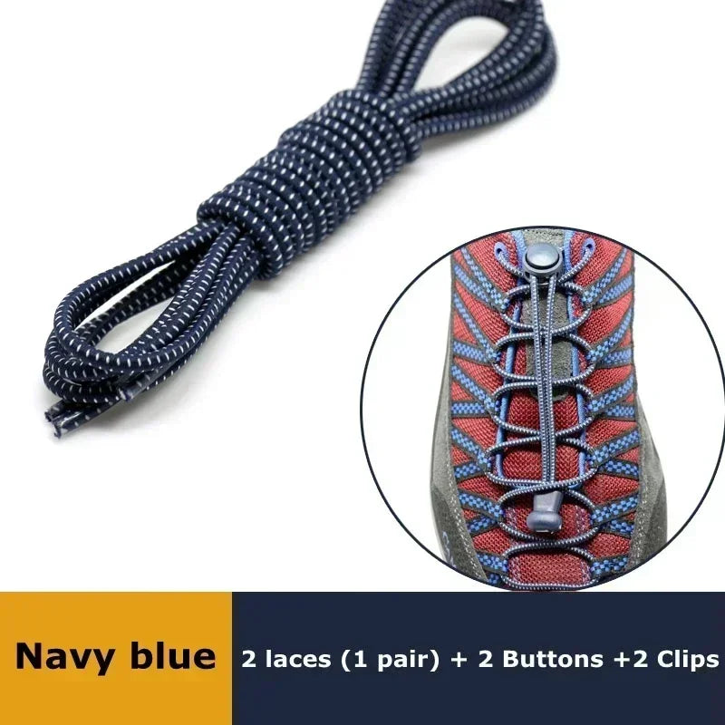 1Pair Elastic Shoelaces with Lock Sneaker No Tie Shoe Laces Stretching Lock Round Lock Lazy Quick Shoelace Hiking Shoestrings