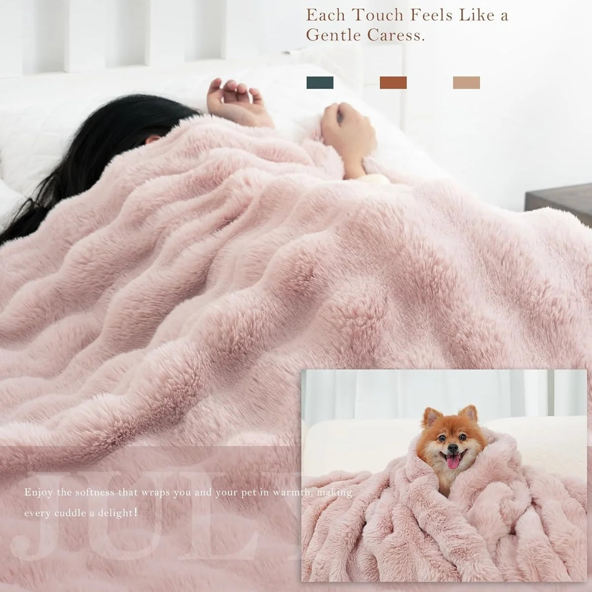 1pc Faux Rabbit Fleece Blanket - Weighted 6 lbs Faux Rabbit Fleece Blanket - Bedspread