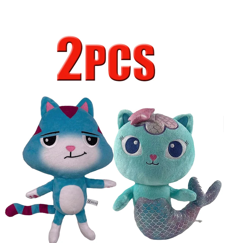 25cm 7-piece Gabby doll house plush toy cartoon stuffed animal mermaid cat mermaid plush doll children's Christmas gift
