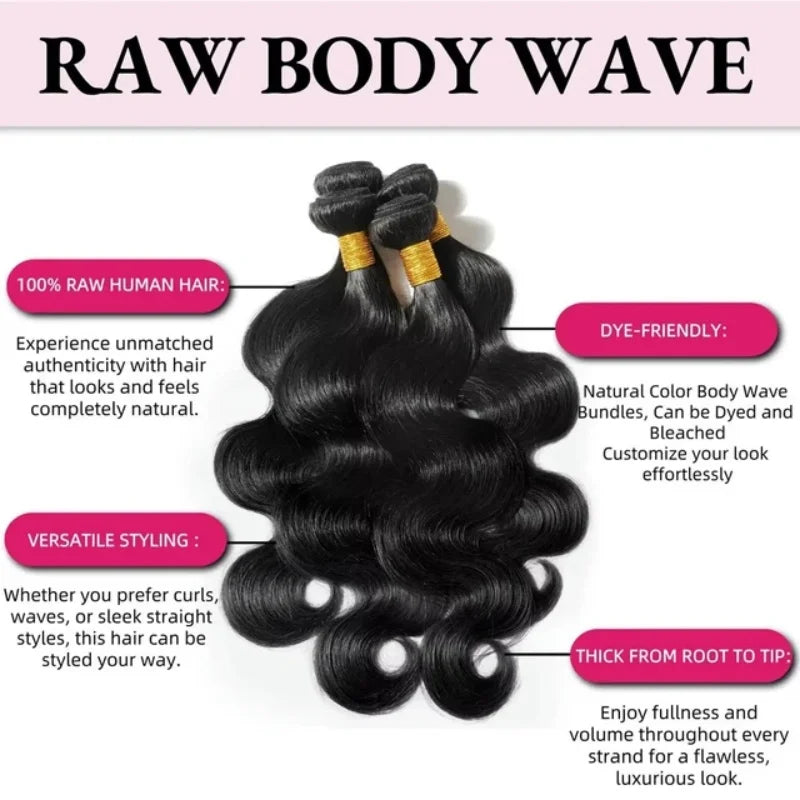 42 Inch Body Wave Bundles Human Hair Natural Black Brazilian Virgin Hair Weave 12A 100% Unprocessed Real Human Hair Extensisons