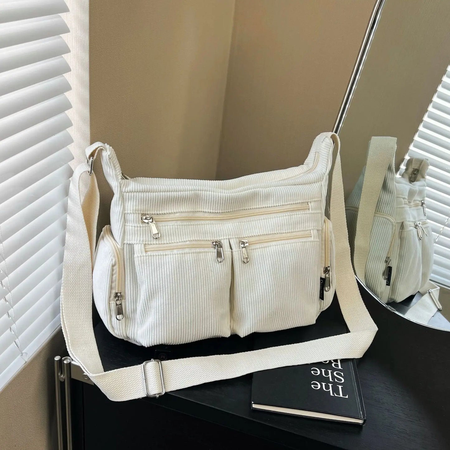 Women Corduroy Crossbody Bag Large Capacity Multi Pocket Fashion Tote Shoulder Bag Satchel Casual Handbag