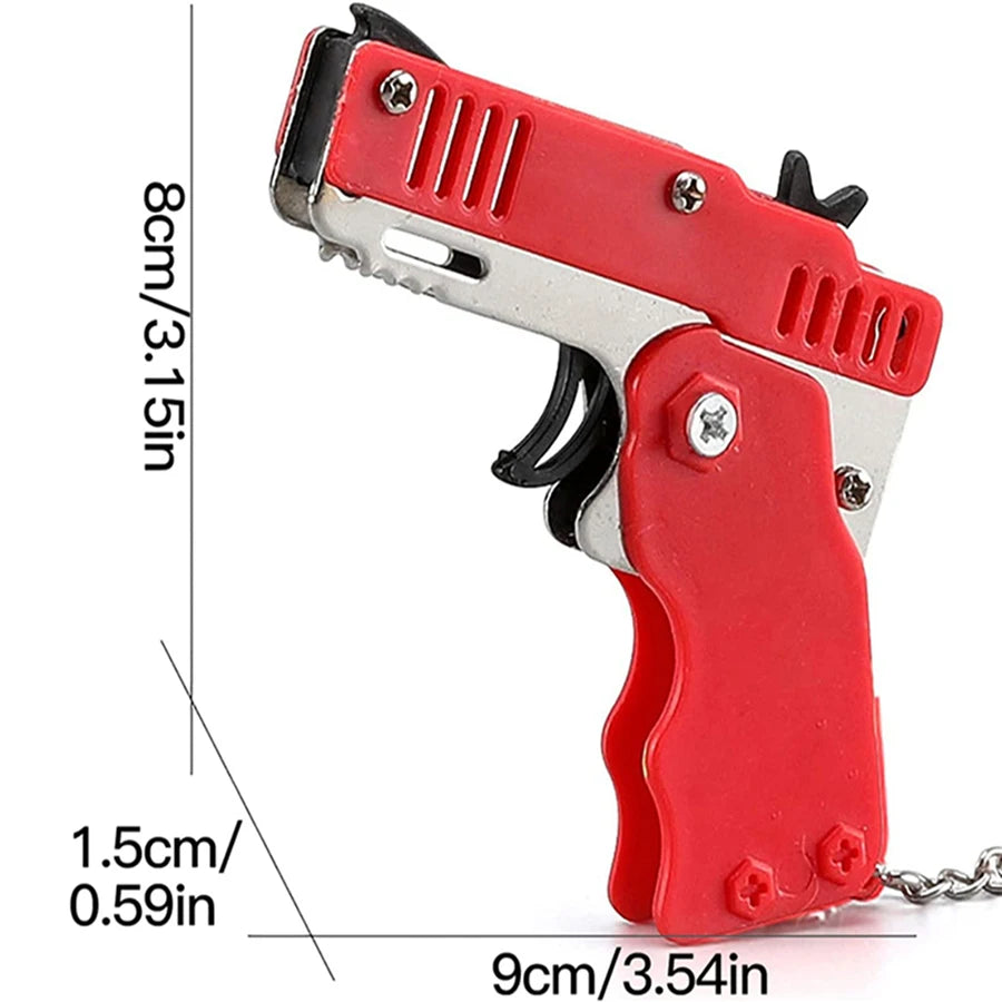 Metal Burst Rubber Band Toy - Mini Folding Launcher Toy With Keychain And 60pcs Rubber Bands,Perfect Gift for Christmas