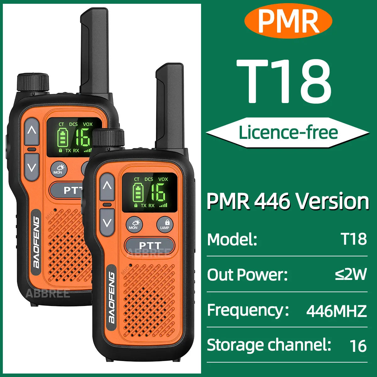 2PCS Baofeng BF-T18 Mini Walkie Talkie Dual PTT Long Range PMR FRS NOAA VOX FM Two Way Radio Type-C Charger For Travel Camping