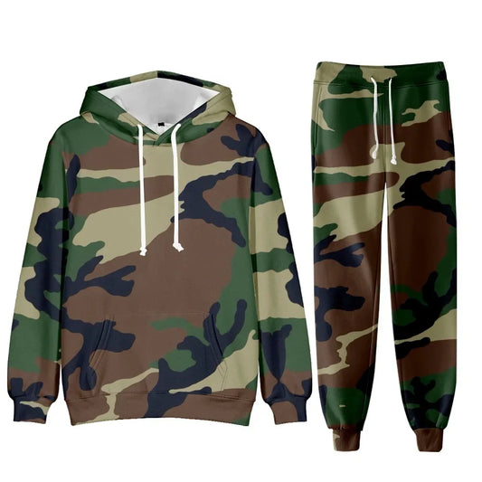 Camouflage Men Hoodie Sets 3D Print Tracksuit Set Man Hoodie + Pants 2pcs Set Outdoor Oversize Casual Men's sportswear clothing