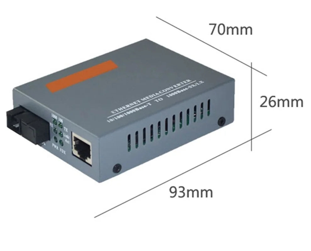 HTB-GS-03 Gigabit Fiber Optical Media Converter 10/100/1000Mbps Single Mode to RJ45 3KM/20KM UPC/APC SC-Port US Power Supply