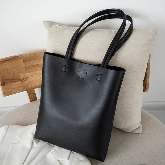 Women's Large Tote Shoulder Bag - Contains inner pocket, solid leather, large capacity, office school bag