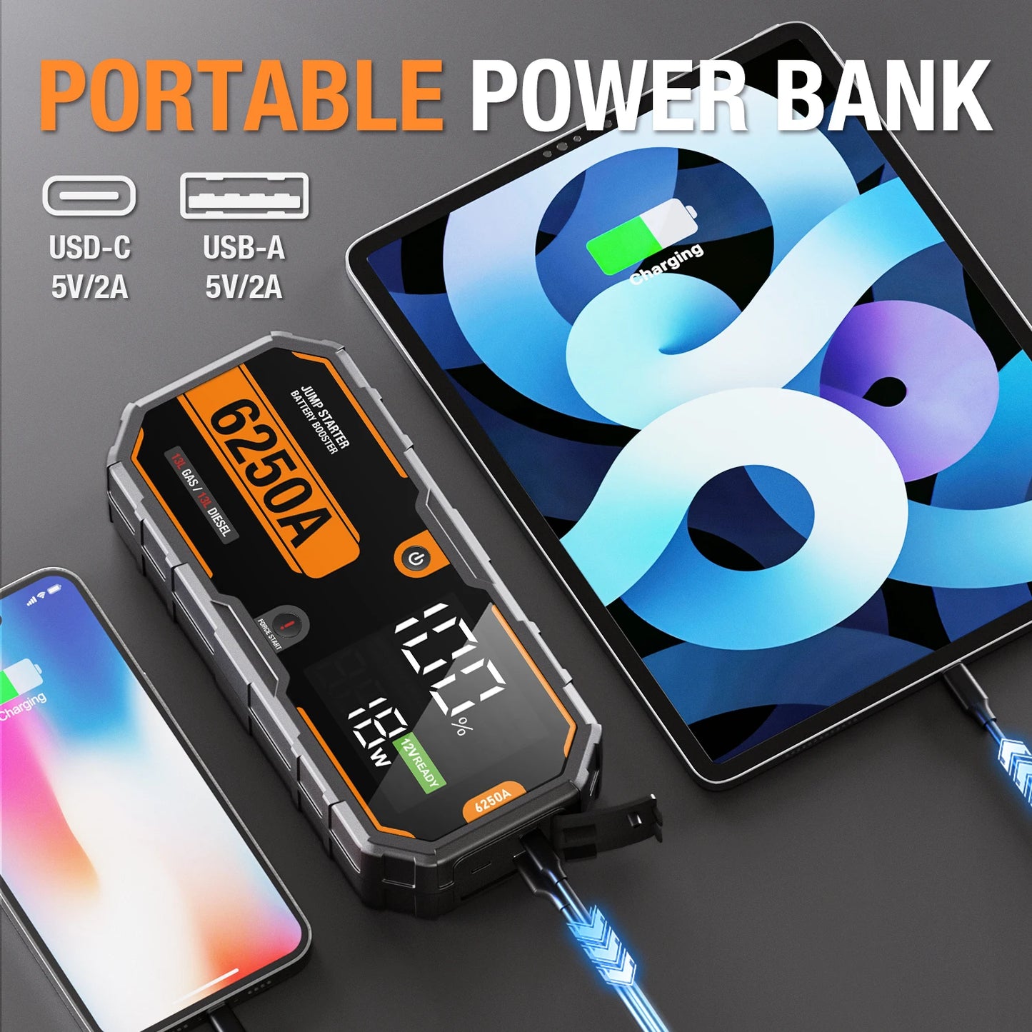 AdoreTrip Car 6000A Portable 12V  Jump Starter Power Bank 12V Auto Battery Charger Booster Starting Device With Led Light
