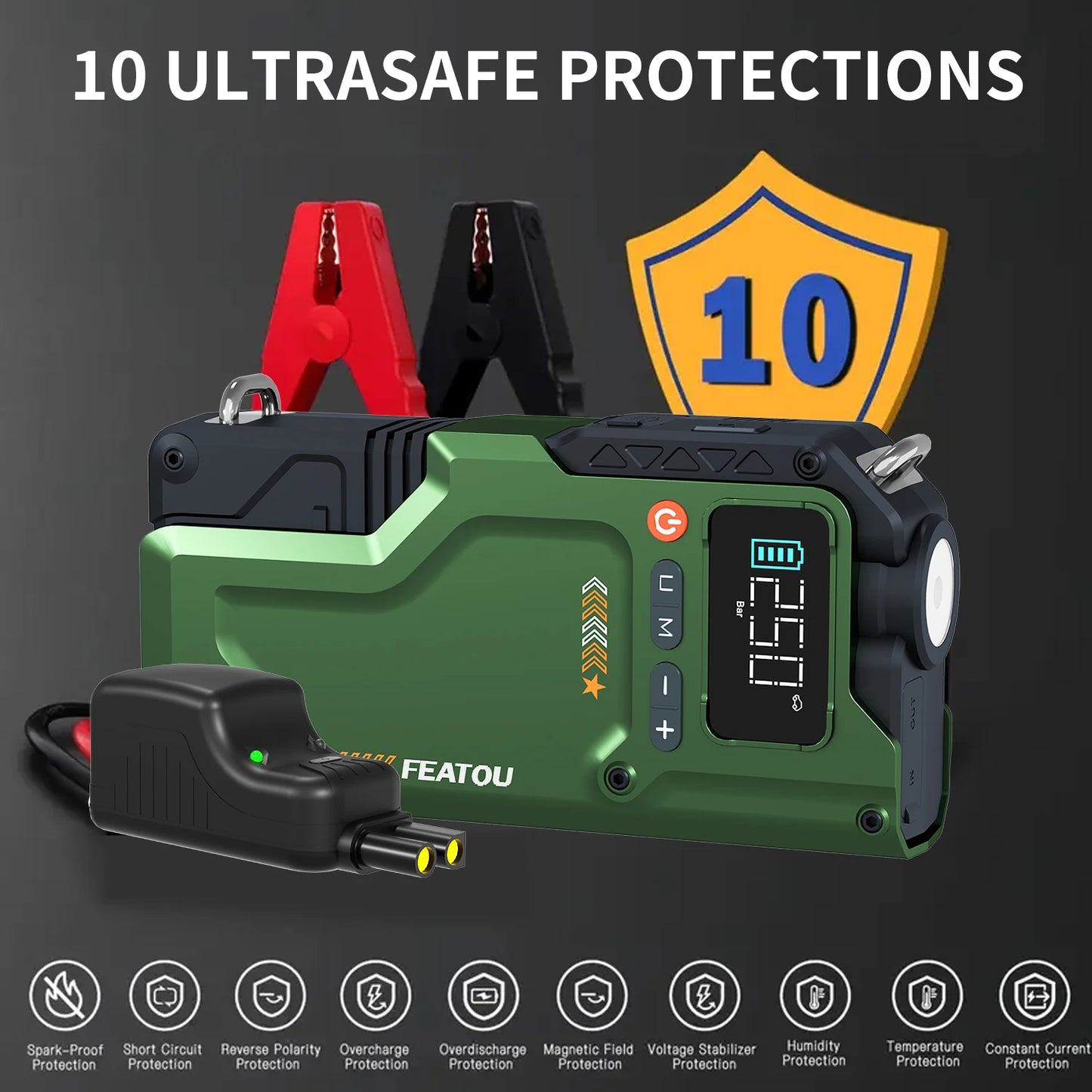 6000A Jump Starter With Air Compressor, 5 In 1 Function Jump Box 150PSl JumpStarter Battery Pack With Digital Tire Inflator,