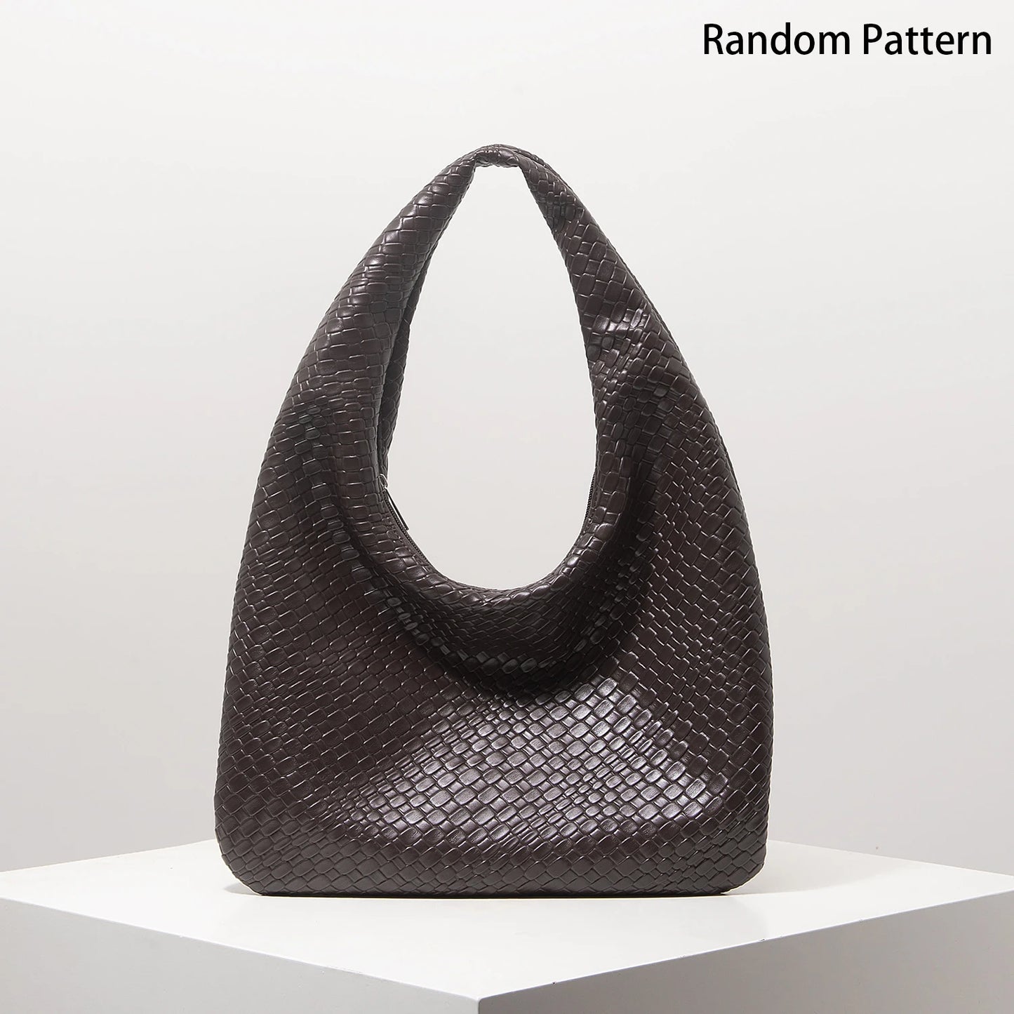Vintage Faux Woven Leather Shoulder Bag, Women's Handbag, Large Capacity Tote Bag, Crescent Bag, Zipper Underarm Bag, Daily Commuter Bag (Random Pattern)