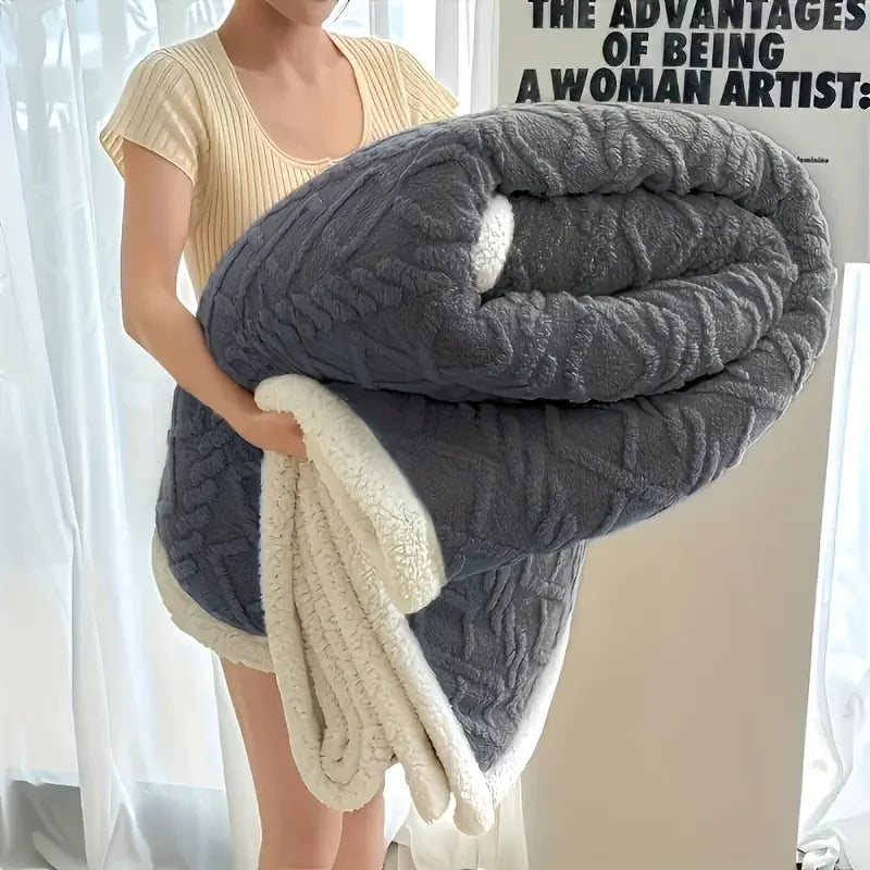 1pc Jacquard Sherpa Weighted Blanket 10lbs for Adults- Soft, Warm, and Thickened Calm Blanket for Ultimate Comfort
