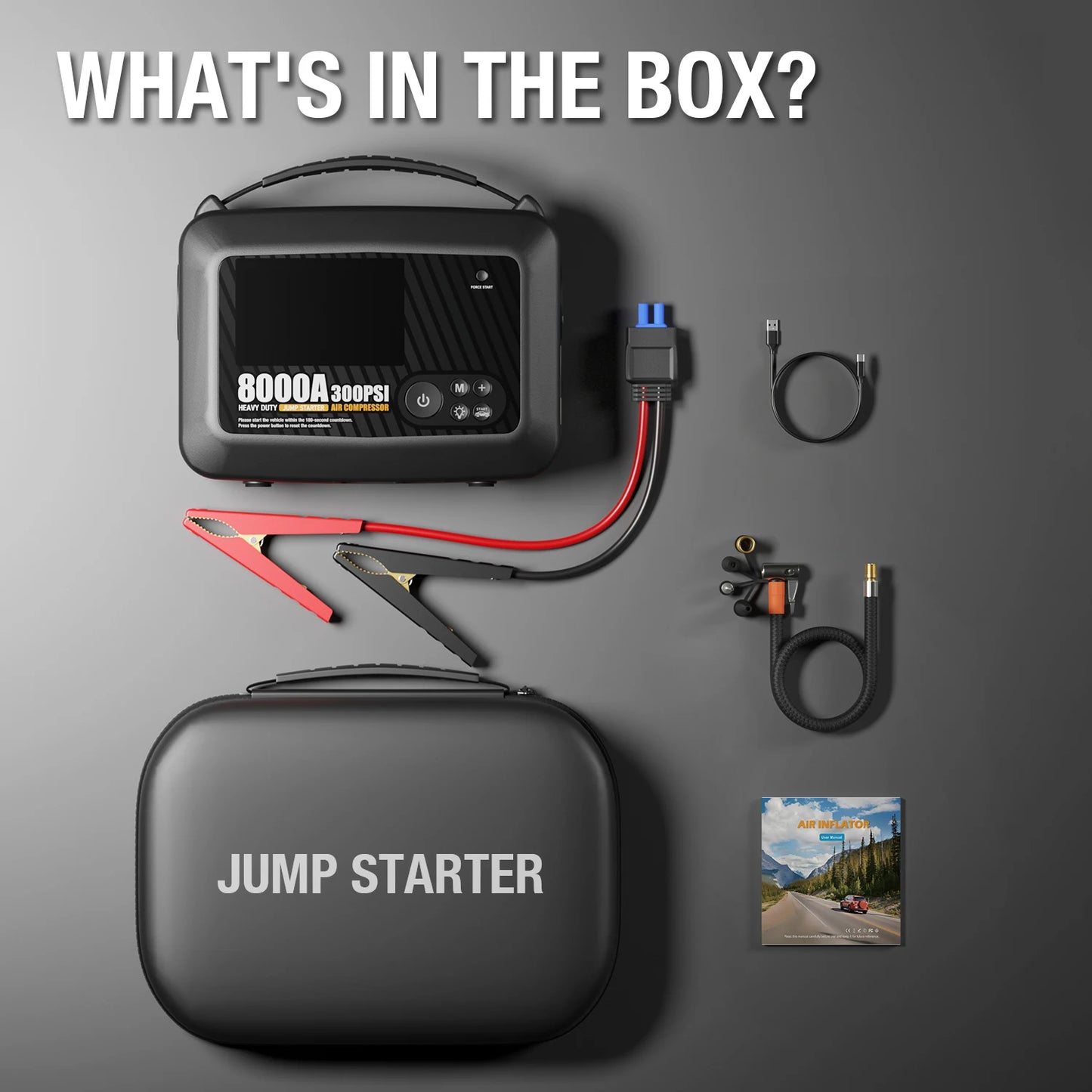 8000A Professional Heavy Duty Car Jump Starter With Air Pump Powerful Car 12V Car Battery Starter Booster Starting Device