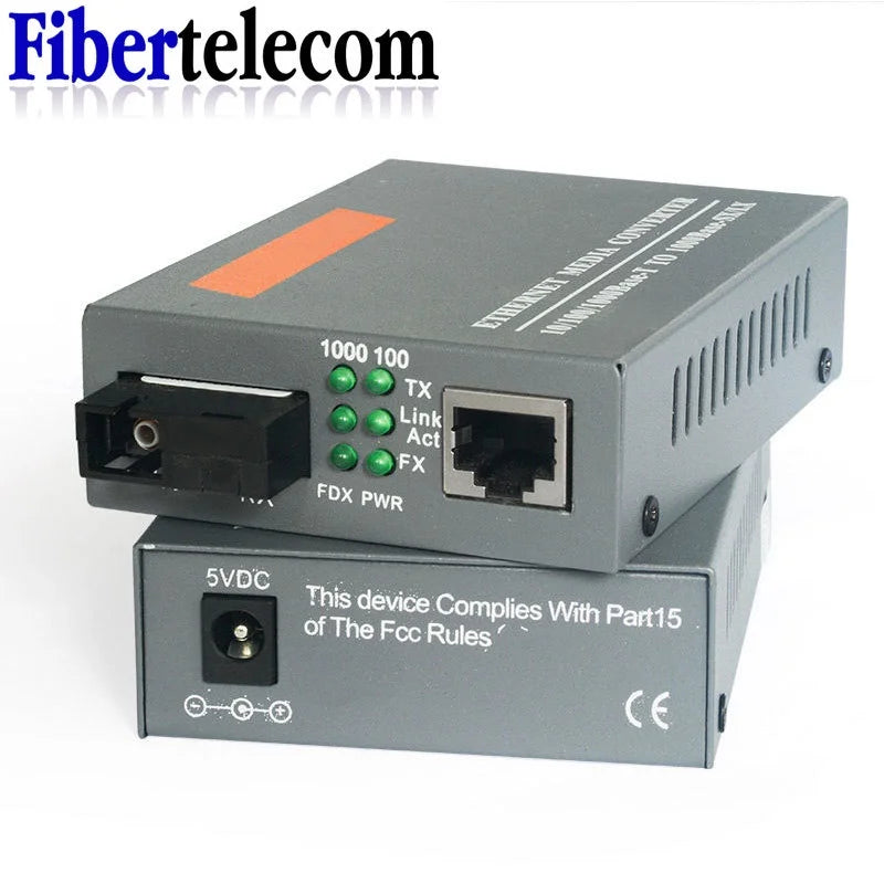 HTB-GS-03 Gigabit Fiber Optical Media Converter 10/100/1000Mbps Single Mode to RJ45 3KM/20KM UPC/APC SC-Port US Power Supply