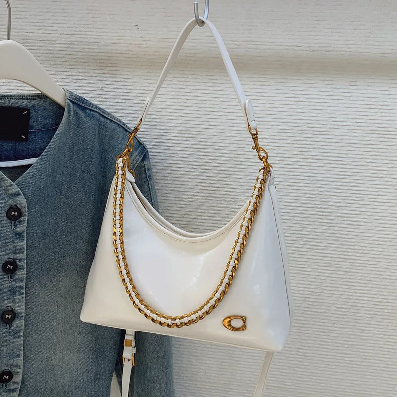 Spacious Simple Stylish Chain Single Shoulder Underarm Bag Fall Winter New Style Vintage Unique Slant Bag for Work