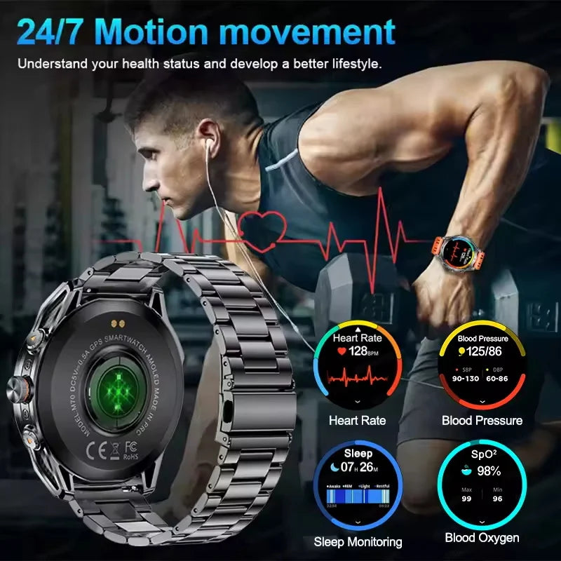 2026 New Military Smart Watch 1000Mah Battery GPS trace Compass 10ATM Waterproof Tactics Sport Flashlight call Smart Watch Men