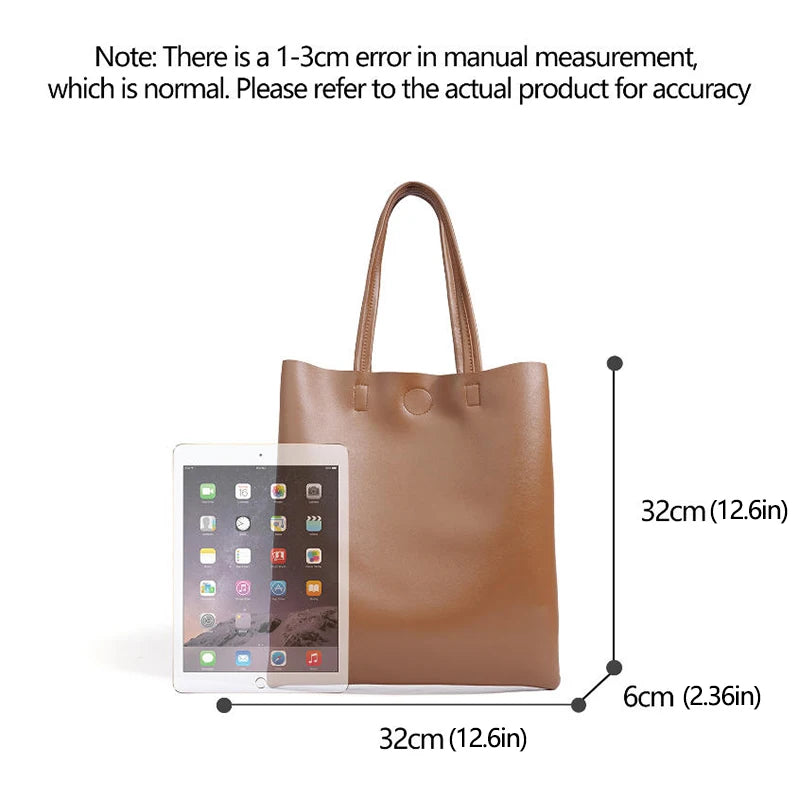 Women's Large Tote Shoulder Bag - Contains inner pocket, solid leather, large capacity, office school bag