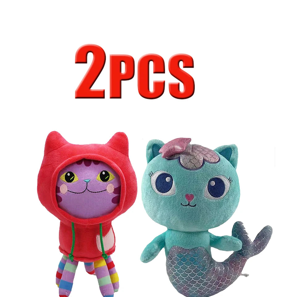 25cm 7-piece Gabby doll house plush toy cartoon stuffed animal mermaid cat mermaid plush doll children's Christmas gift