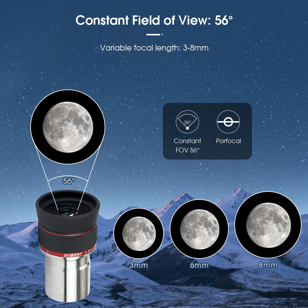Svbony SV215 Zoom Eyepiece,1.25 Inch 3-8mm,with Parfocal Design,Telescope Accessory for High Power Lunar and Planetary Observing
