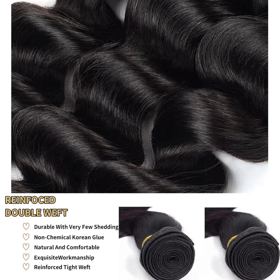 30 40Inch 3 4 Bundle Loose Body Wave Bundles 100% Unprocessed Human Hair 16A Raw Hair Bundles Extensions Brazilian Natural Black