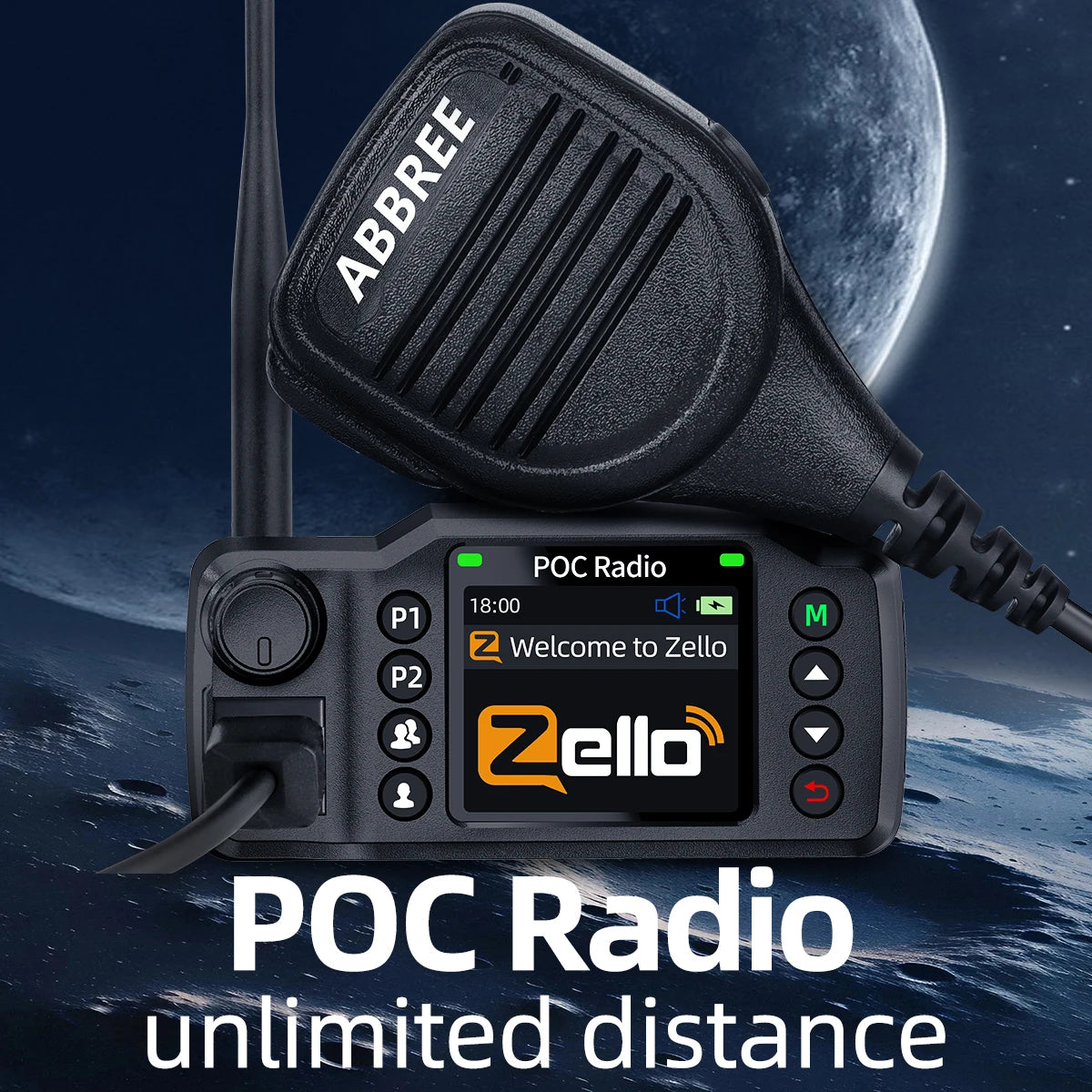 ABBREE GP-8900 Plus Network Car Walkie Talkie Zello Global POC Radio GPS 3/4G Unlimited Distance Dual SIM Card Android Bluetooth