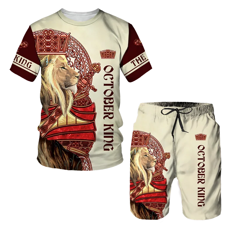 Man Summer Sportswear Set Clothes T-Shirt Shorts Jogging Sports Sets Trend Lion Tiger Printing Tracksuits Male Activewear Suit