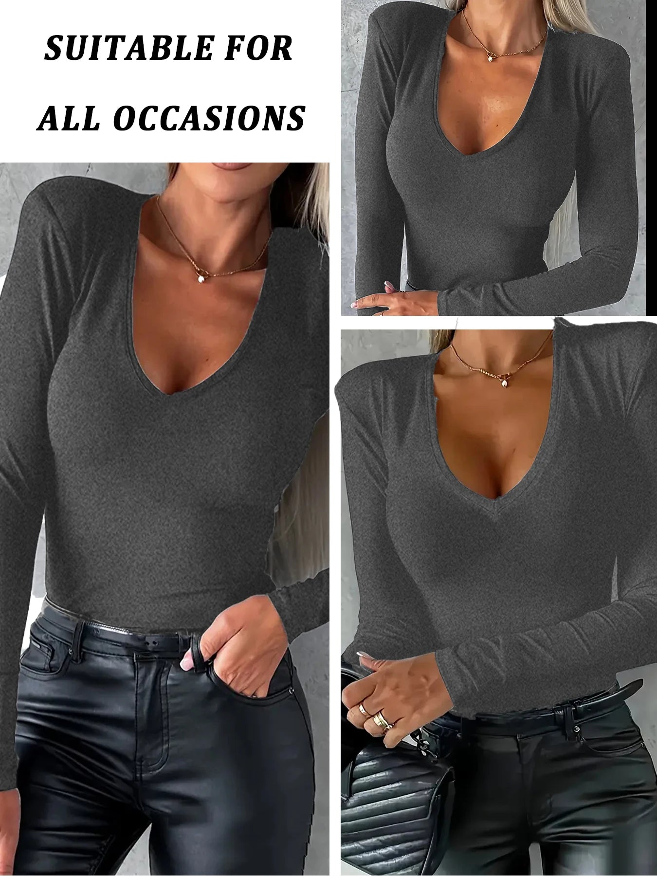 Women's V-Neck Long Sleeve T-Shirt Super Soft Workout Running Yoga Athletic Tee