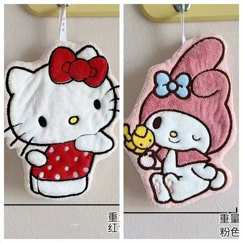 Hello Kitty My Melody Pochacco Cartoon Kawaii Hand Towel Water-Absorbent Coral Fleece Kitchen Decor Quick-Drying Kids Towel Gift