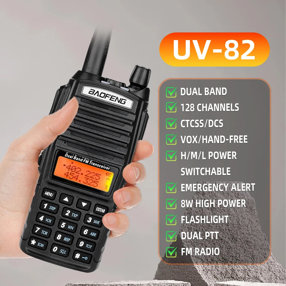 Baofeng UV-82 Dual PTT Walkie Talkie High Power 5W/8W  EU82X Dual Band  VHF UHF FM Amateur Radio Stati 10KM Lange  Ham CB Radio