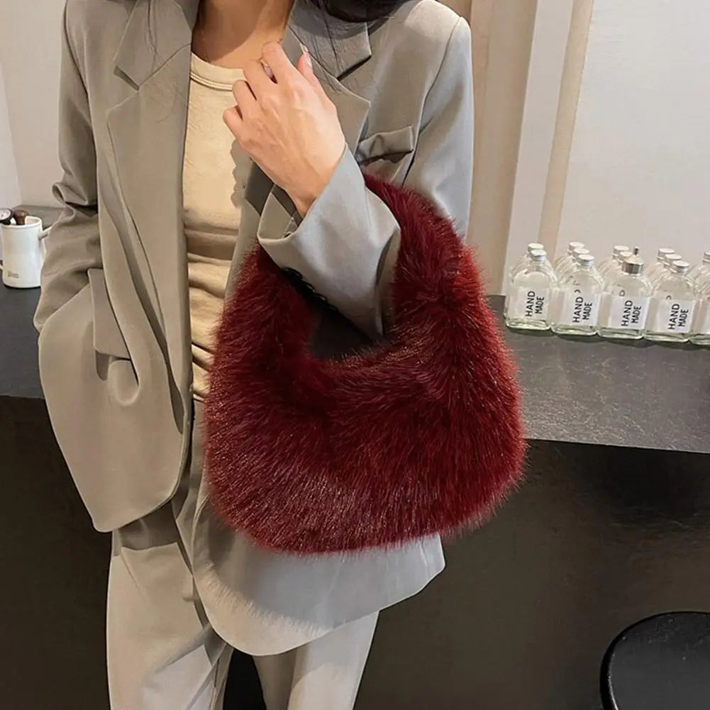 Autumn Winter New Trend Women's Fuzzy Bag High-End Niche Plush Handbag Mini Clutch Soft plush Shoulder Bag