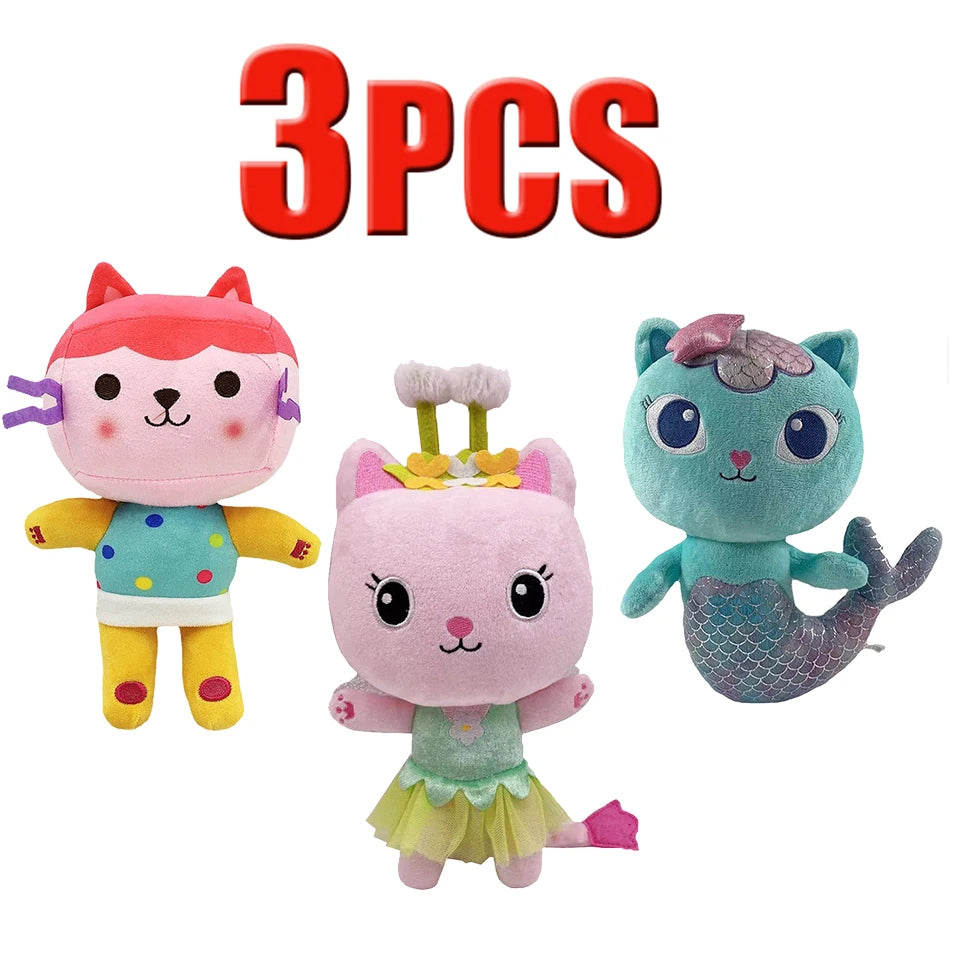 25cm 7-piece Gabby doll house plush toy cartoon stuffed animal mermaid cat mermaid plush doll children's Christmas gift