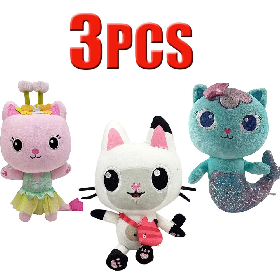 25cm 7-piece Gabby doll house plush toy cartoon stuffed animal mermaid cat mermaid plush doll children's Christmas gift