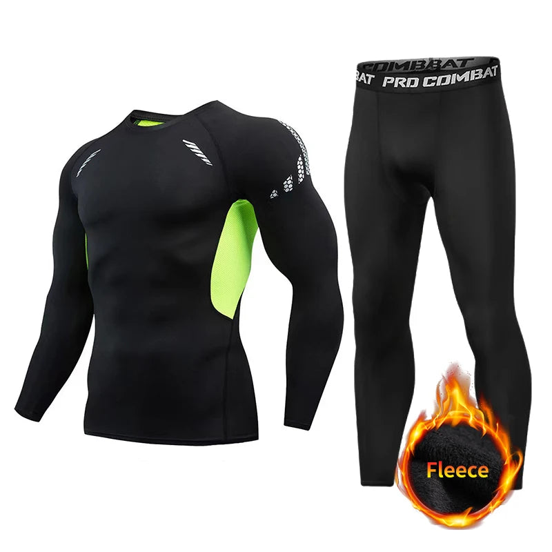 Winter Compression Running Sets Men Long Sleeve Shirt Basketball Fitness Gym Clothing Male Workout Muscle Top Tracksuit Fleece